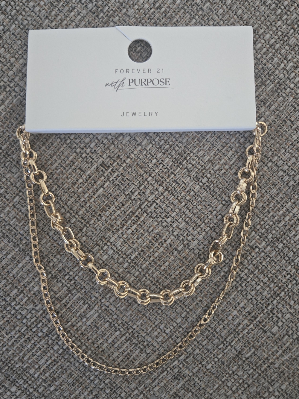 Forever 21 Gold Tone Layered Chain Necklace Double Strand NWT Statement Piece - Picture 2 of 4